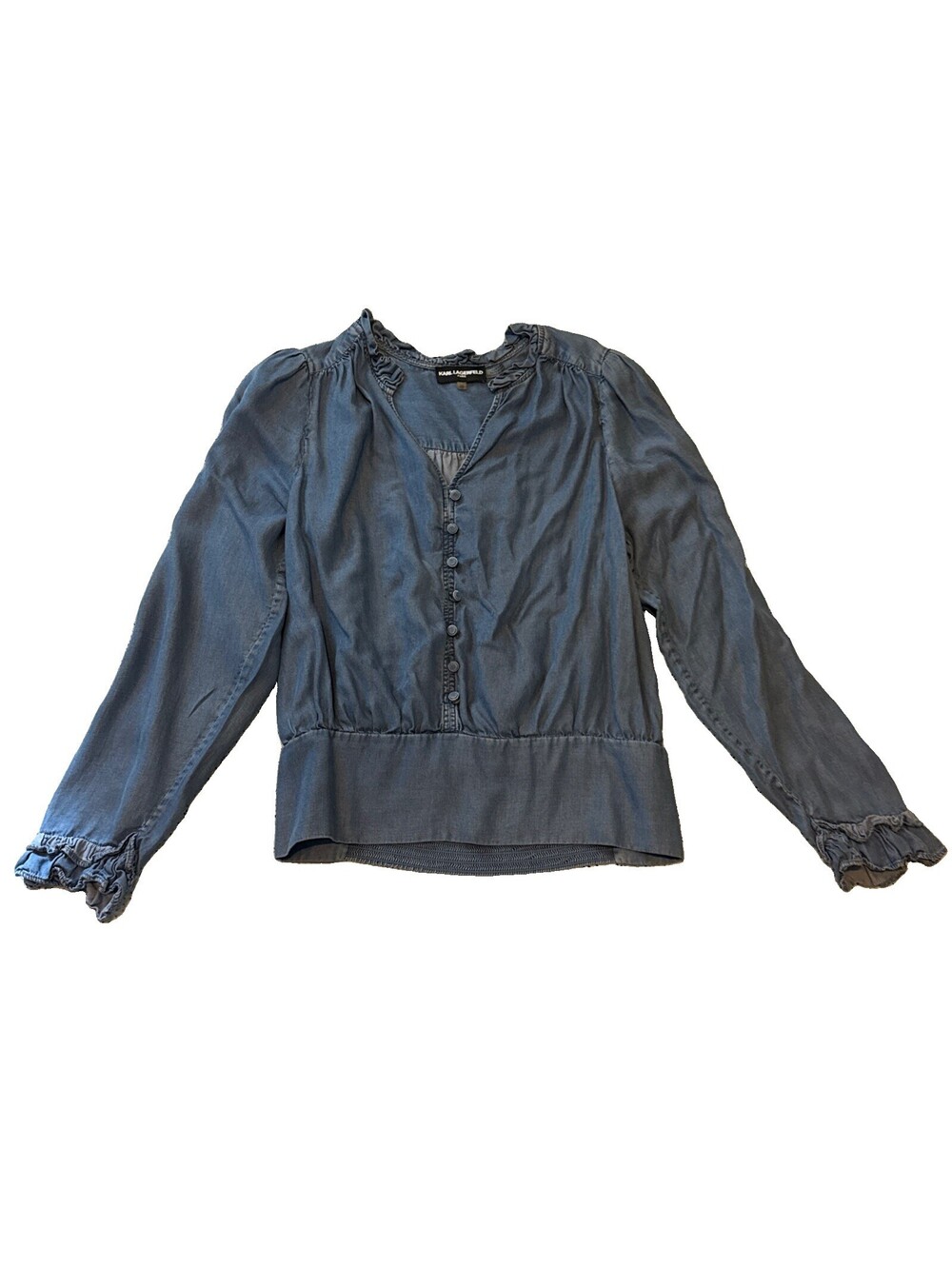 Karl Lagerfeld Paris Denim Chambray Button-Down Long Sleeve Blouse XS